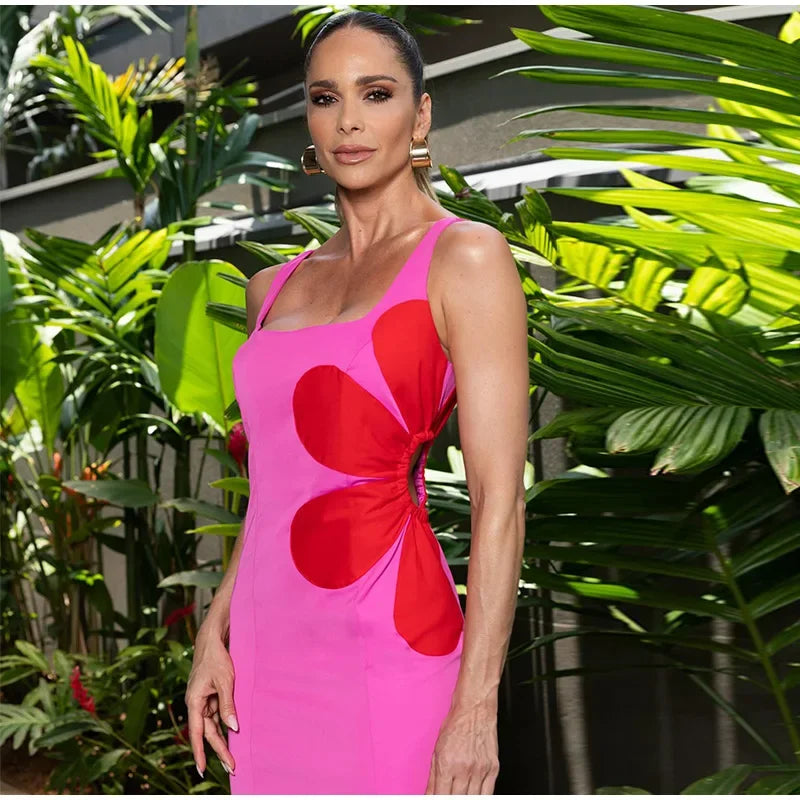 Vestido midi de flores rosa