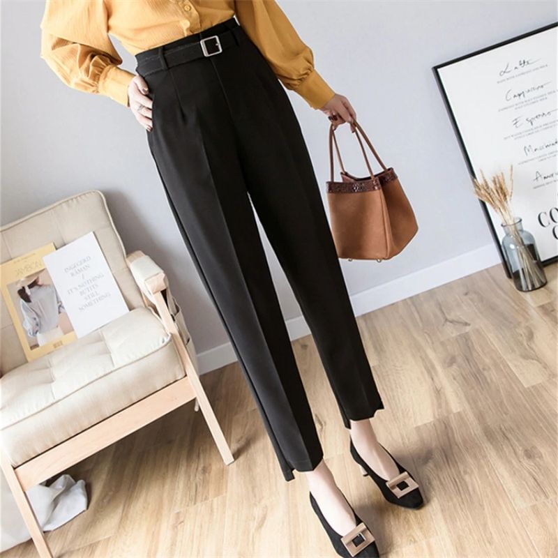 Split Thigh Hem Solid Pants